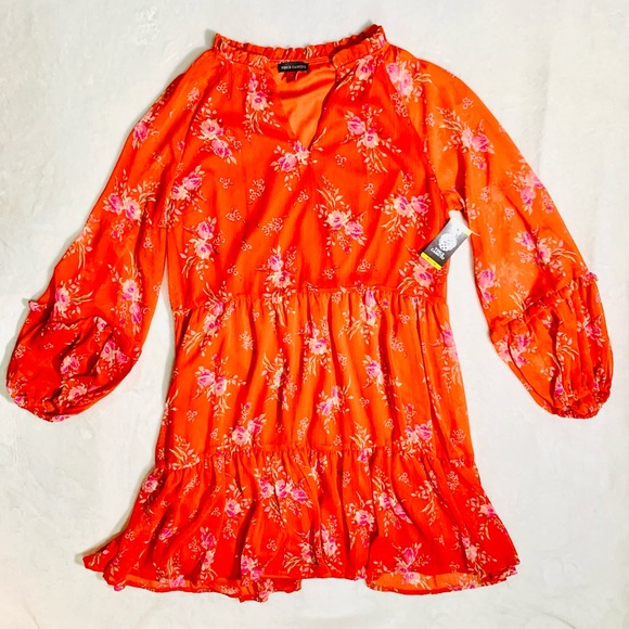 Vince Camuto Floral Boho Orange Dress | Size Medium - Picture 2 of 11